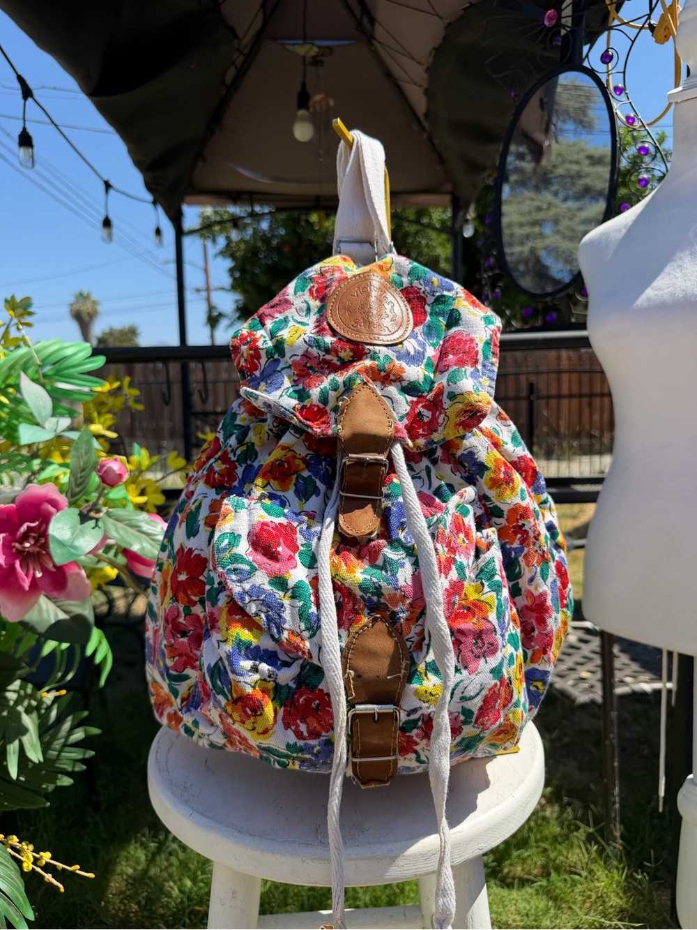 Othr Floral Canvas Drawstring Backpack - Red, Yellow, Blue, Green
